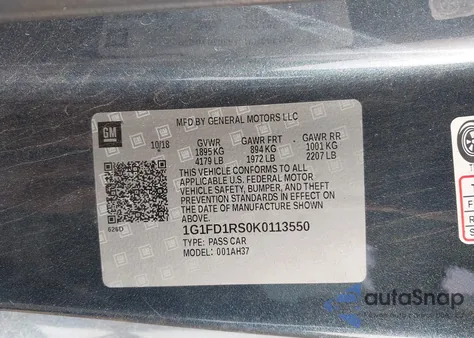 2019 Chevrolet Camaro 2Lt from USA, damaged, VIN 1G1FD1RS0K0113550